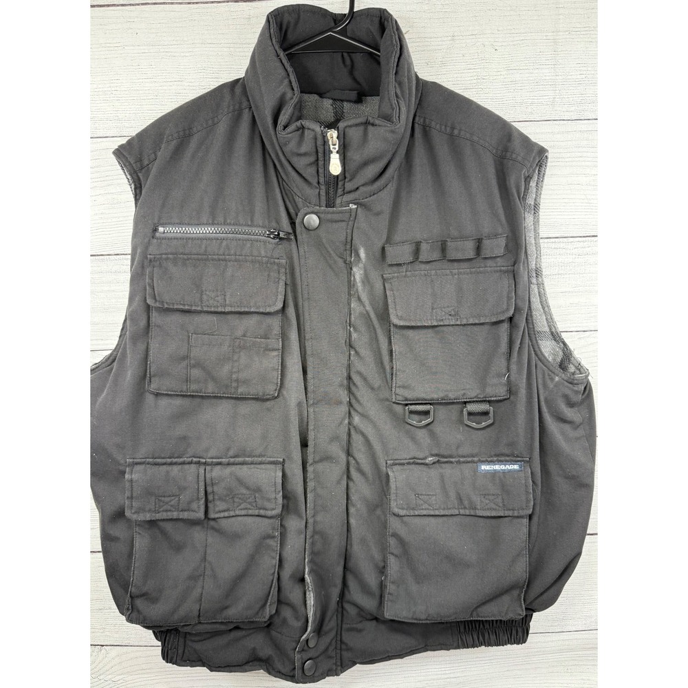 Renegade Outerwear & Sportswear Mens XL Black Puffer Vest Utility Pockets Zip Up